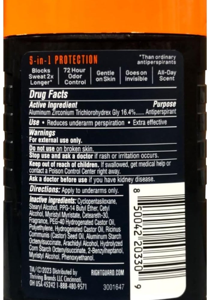 Right Guard Xtreme Defense 5 Anti-Perspirant & Deodorant for Men, Fresh Blast, 2.6 oz - Image 2